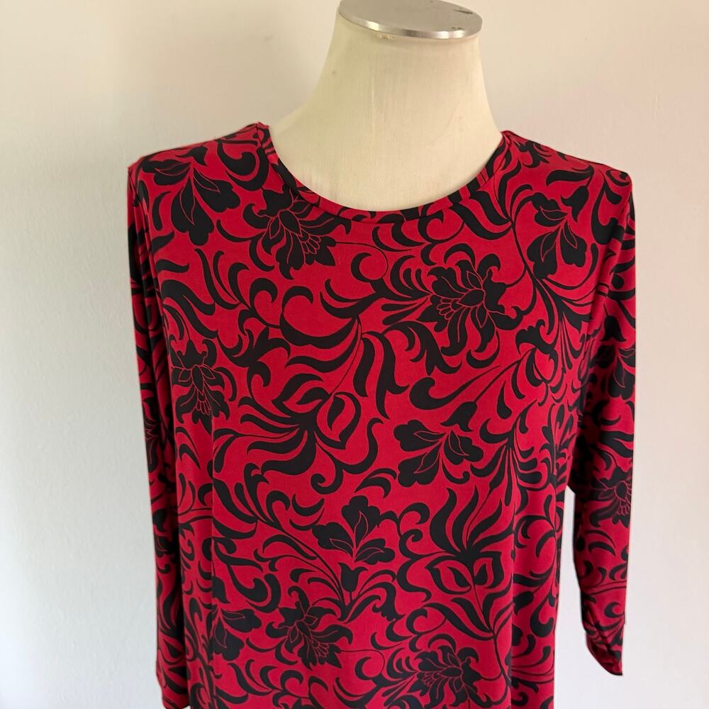 Chicos Red Black Dark Floral Knit Maxi Dress Size XL P Stretch - Picture 2 of 7
